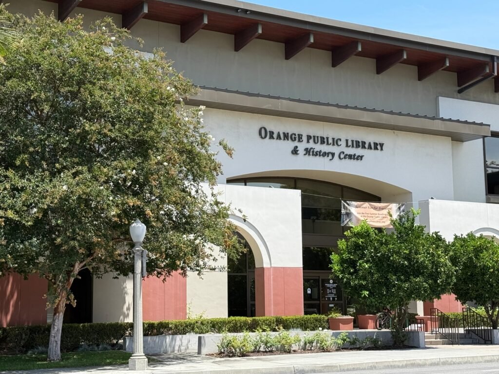 Exterior of the Orange Public Library & History Center in Orange, California.